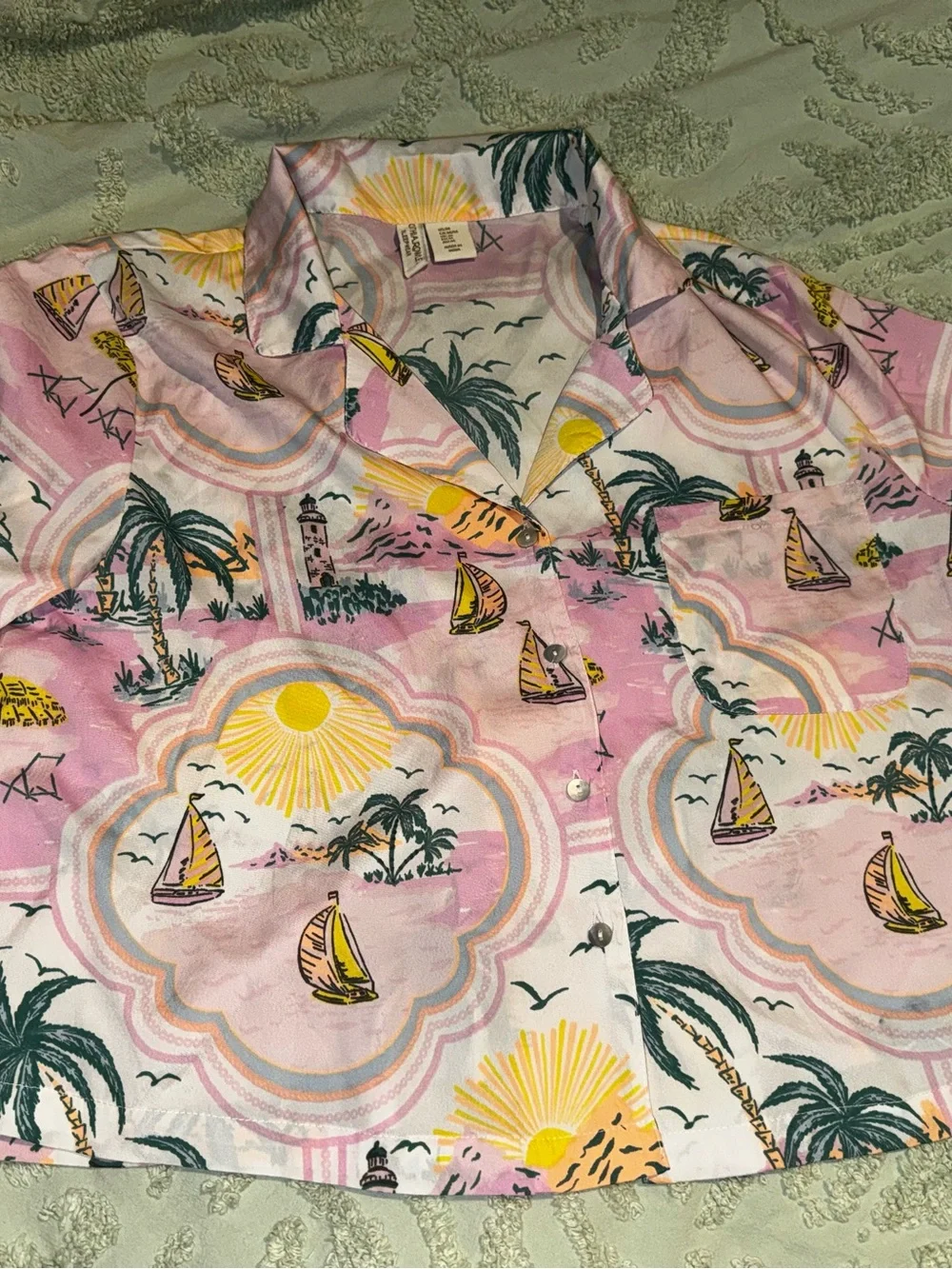 CYNTHIAROWLEY Pastel Tropical Sleepwear Pajama Shorts & Button-Up Top Lounge Set